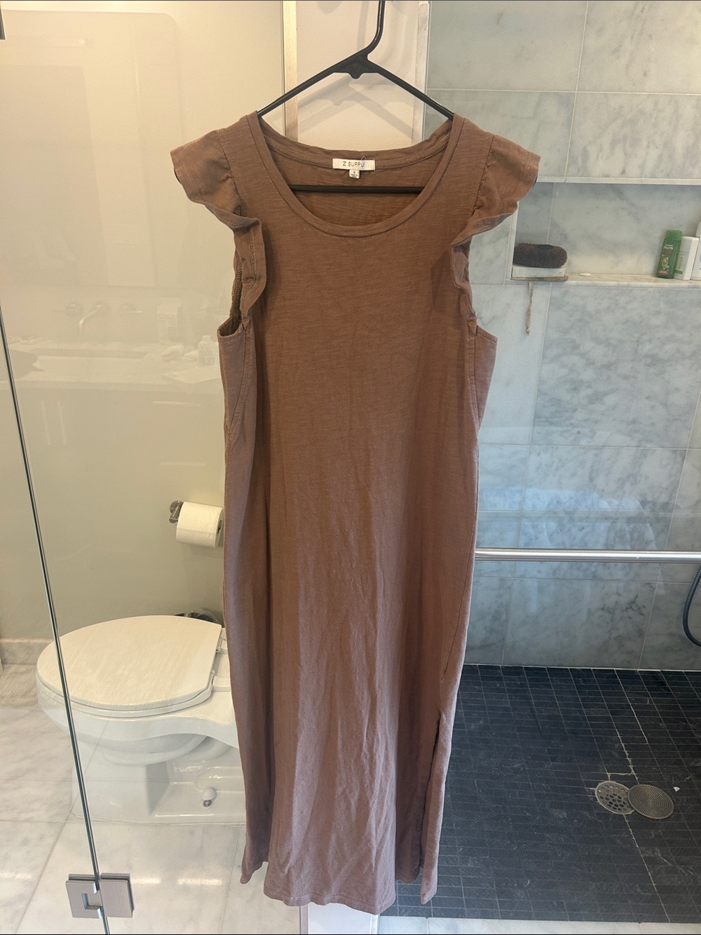 Z Supply Taupe Brown Ruffle Sleeve Maxi Dress